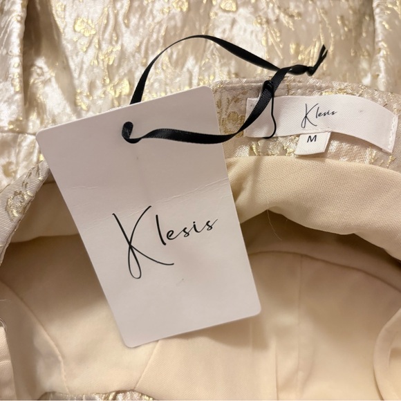 Klesis Cream Gold Brocade Fit & Flare Dress Size M New With Tag